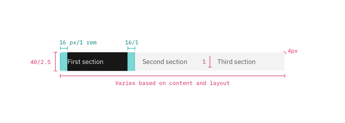 Content switcher structure and spacing measurements